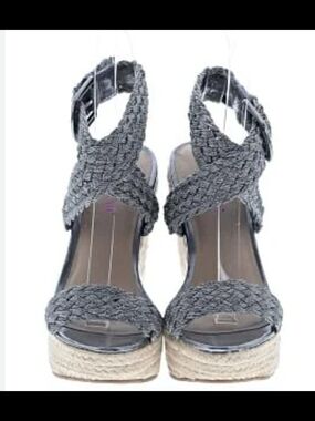 JustFab Woven Platform Espadrille Sandals - Gray